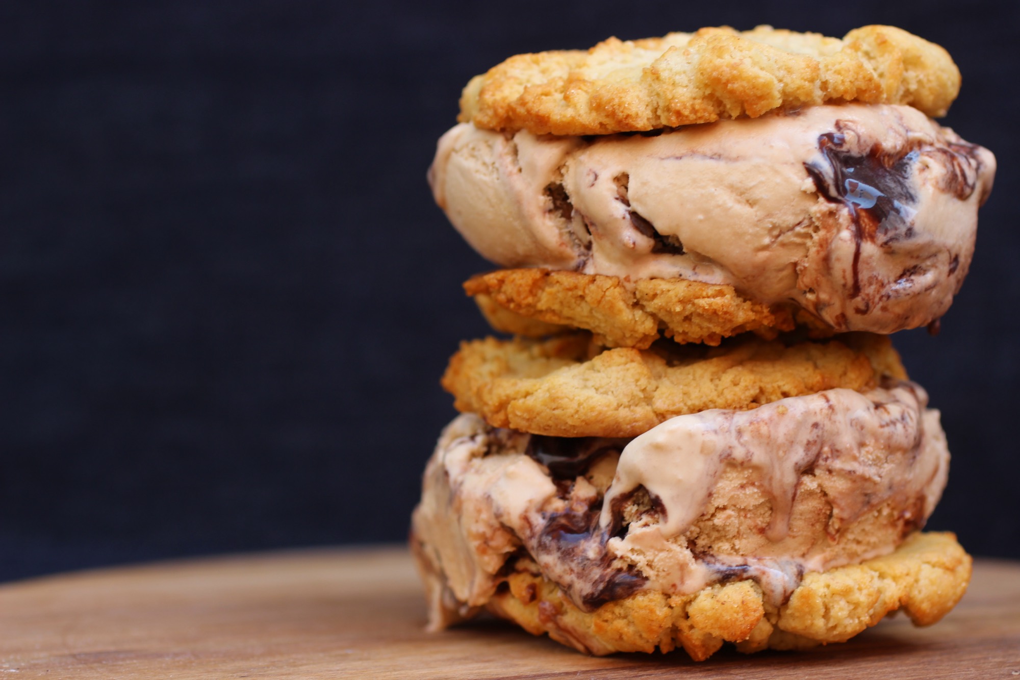 Chunk-N-Chip ice cream sammich with a scoop of ice cream between two cookies